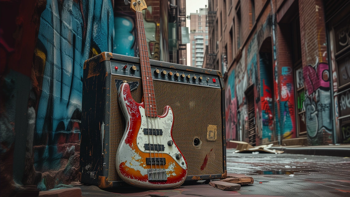 Bassiste en studio d'enregistrement — ambiance